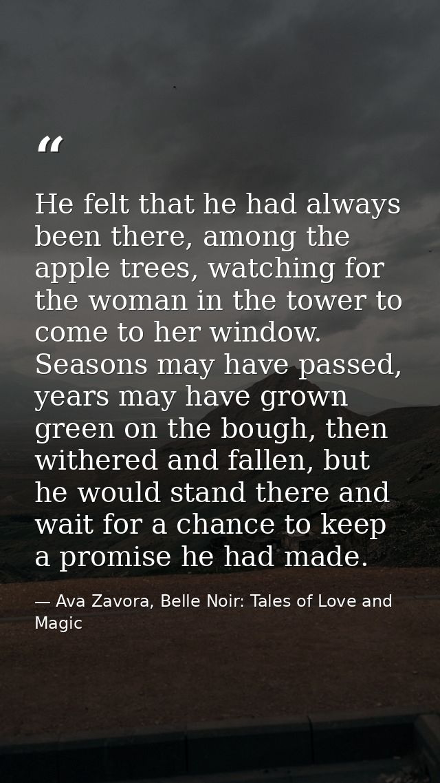 He felt that he had always been there, among the apple trees, watching for the woman in the tower to come to her window. — Ava Zavora, Belle Noir: Tales of Love and Magic