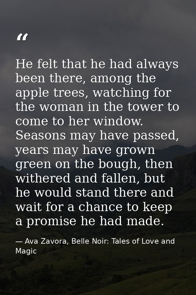 He felt that he had always been there, among the apple trees, watching for the woman in the tower to come to her window. — Ava Zavora, Belle Noir: Tales of Love and Magic