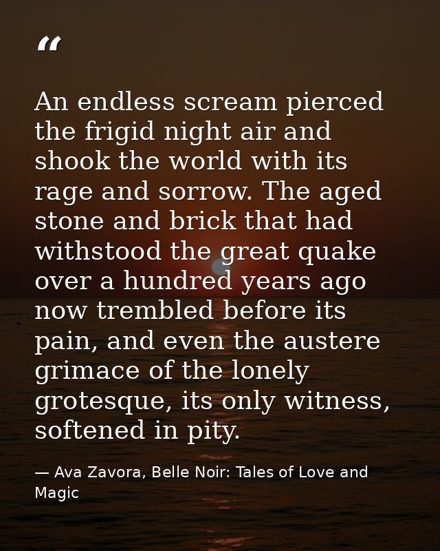 An endless scream pierced the frigid night air and shook the world with its rage and sorrow. The aged stone and brick th — Ava Zavora, Belle Noir: Tales of Love and Magic