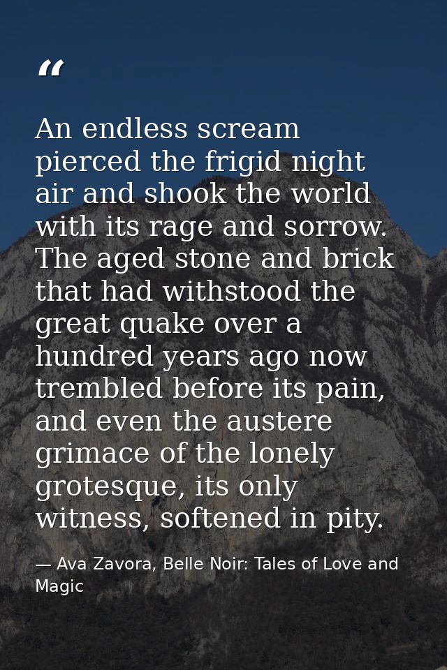 An endless scream pierced the frigid night air and shook the world with its rage and sorrow. The aged stone and brick th — Ava Zavora, Belle Noir: Tales of Love and Magic