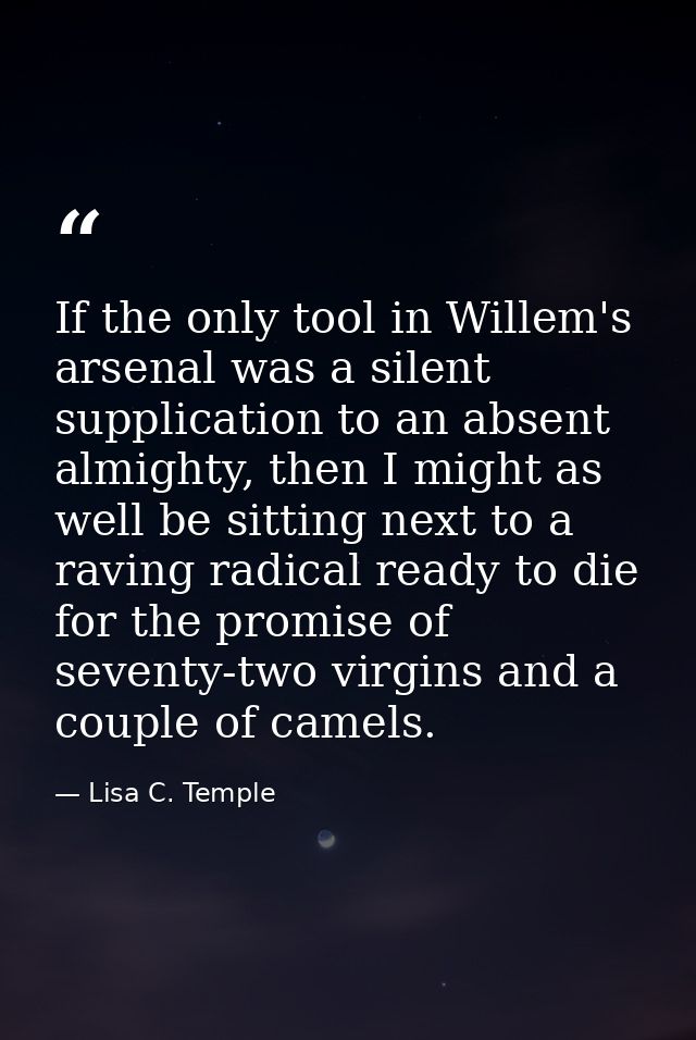If the only tool in Willem's arsenal was a silent supplication to an absent almighty, then I might as well be sitting ne — Lisa C. Temple