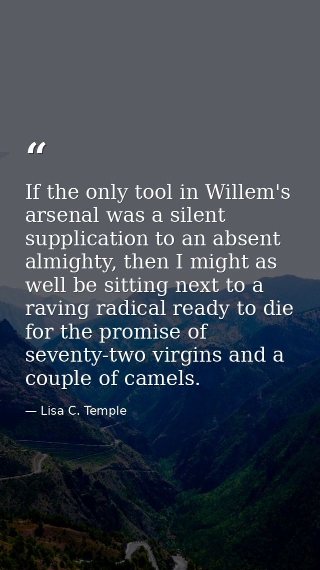 If the only tool in Willem's arsenal was a silent supplication to an absent almighty, then I might as well be sitting ne — Lisa C. Temple
