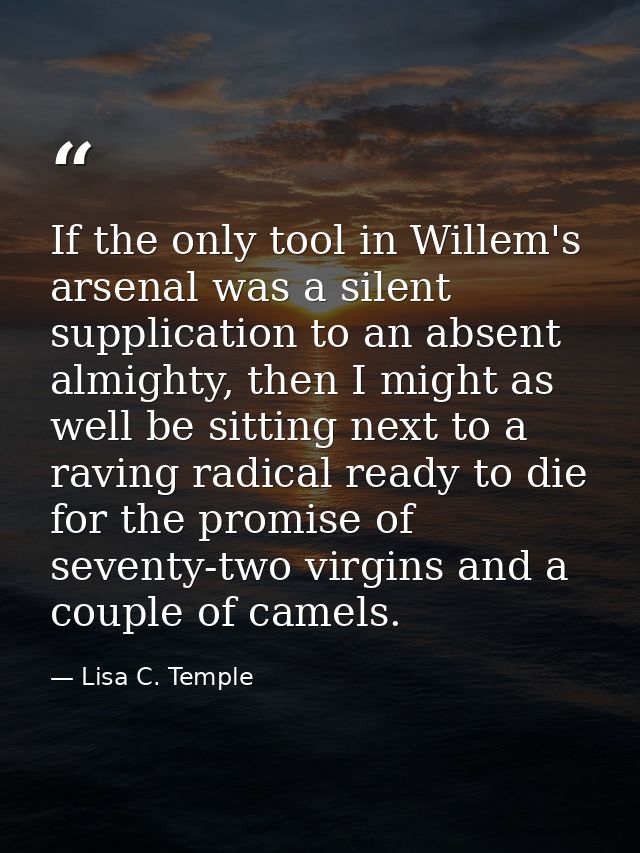 If the only tool in Willem's arsenal was a silent supplication to an absent almighty, then I might as well be sitting ne — Lisa C. Temple