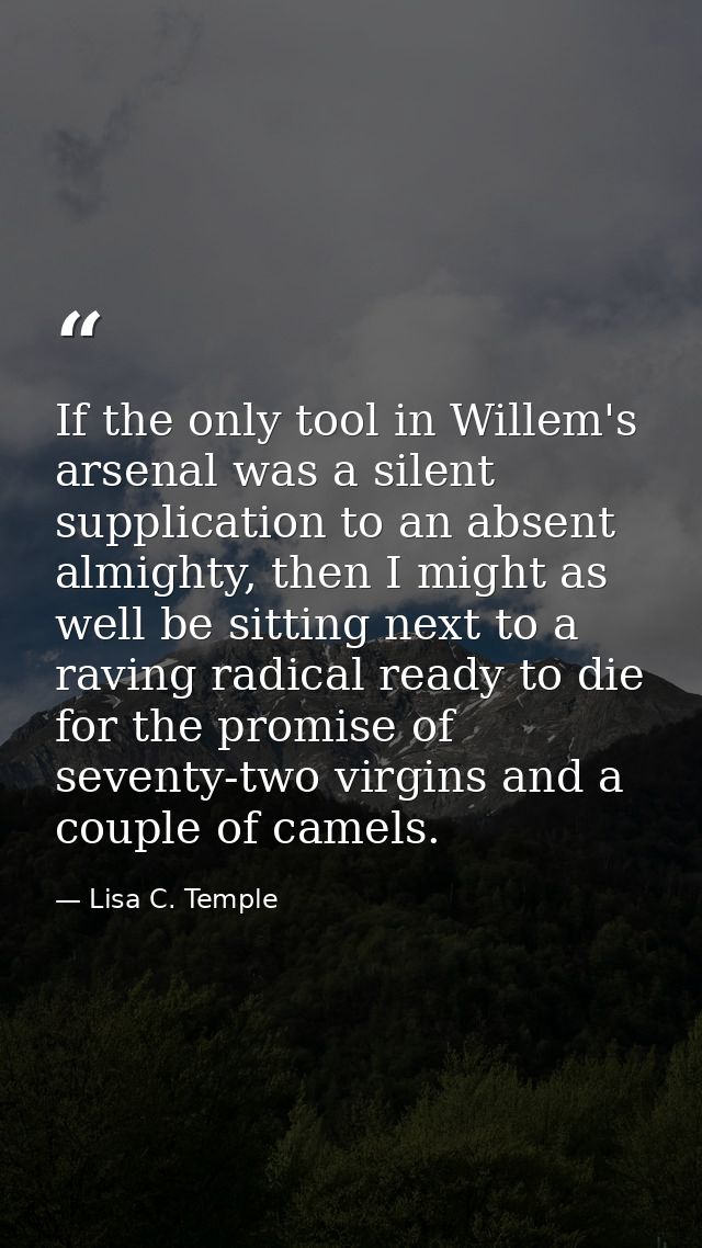 If the only tool in Willem's arsenal was a silent supplication to an absent almighty, then I might as well be sitting ne — Lisa C. Temple