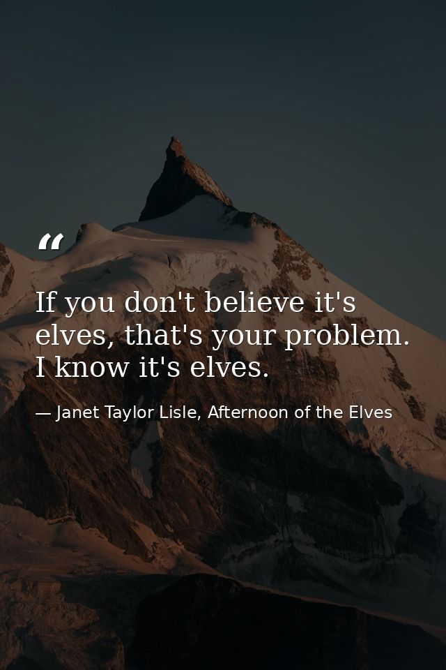 If you don't believe it's elves, that's your problem. I know it's elves. — Janet Taylor Lisle, Afternoon of the Elves