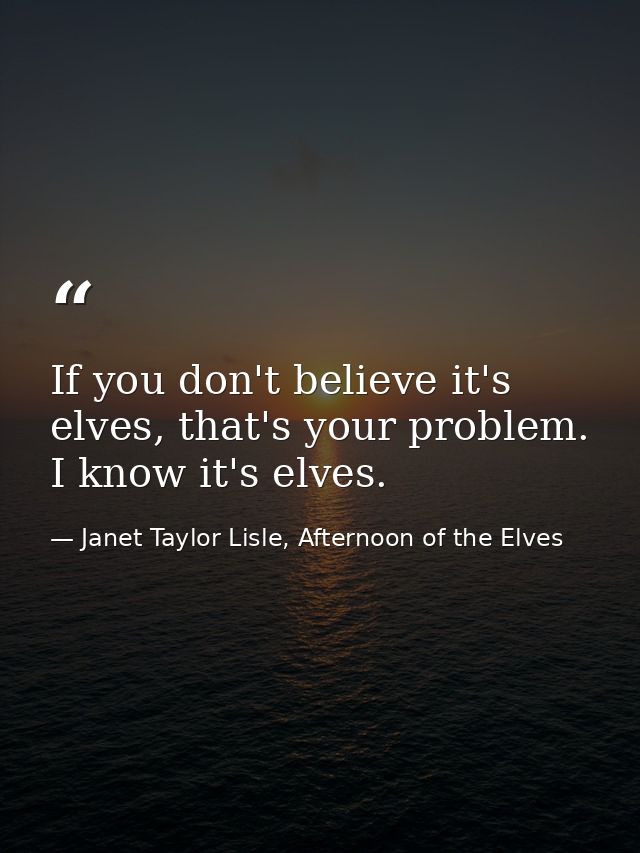 If you don't believe it's elves, that's your problem. I know it's elves. — Janet Taylor Lisle, Afternoon of the Elves