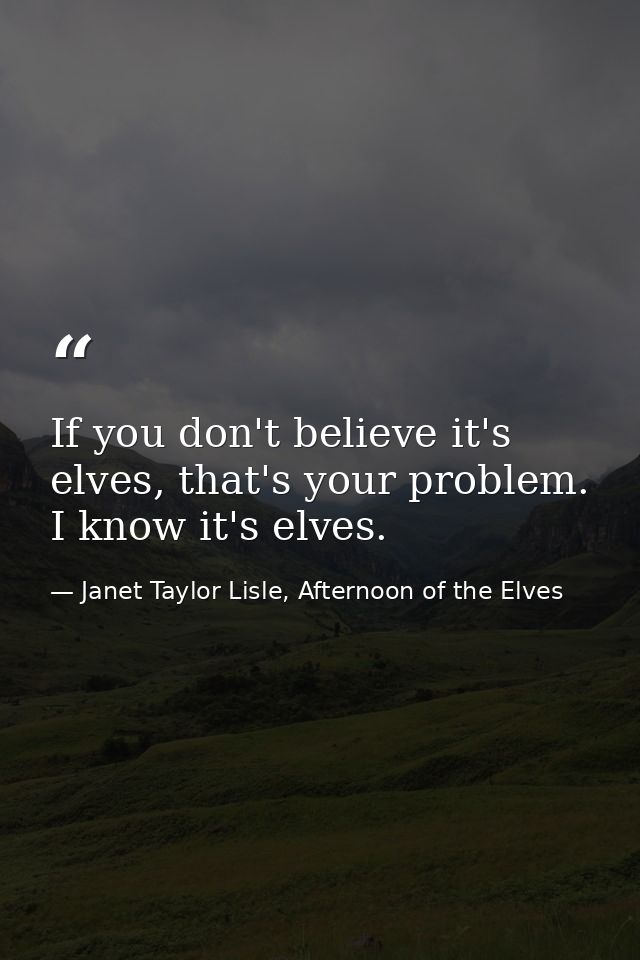 If you don't believe it's elves, that's your problem. I know it's elves. — Janet Taylor Lisle, Afternoon of the Elves