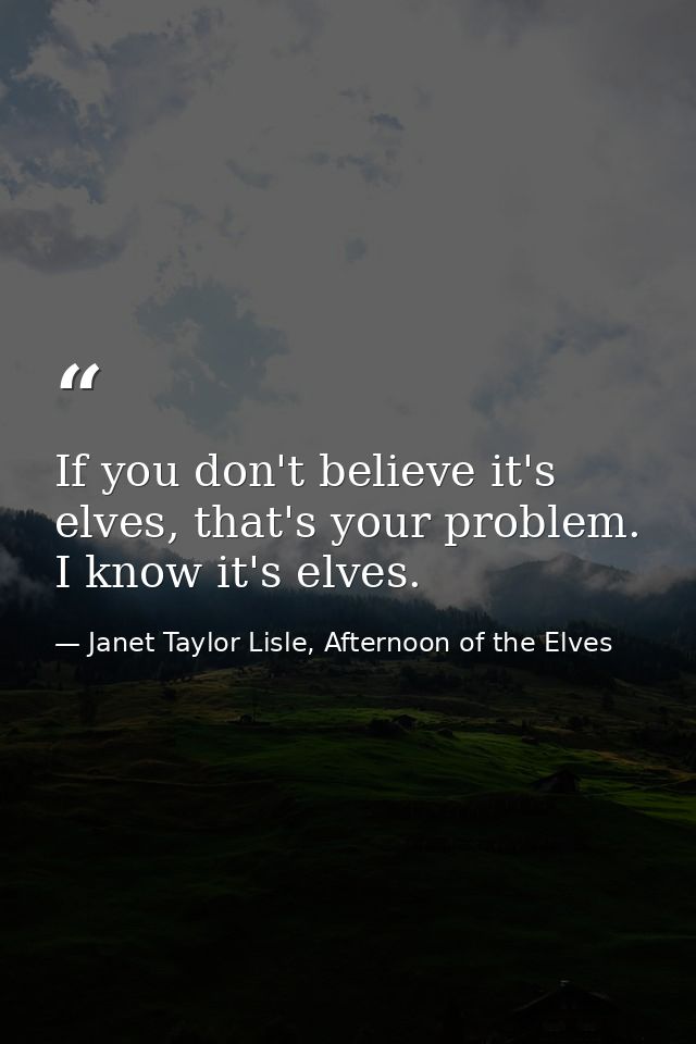 If you don't believe it's elves, that's your problem. I know it's elves. — Janet Taylor Lisle, Afternoon of the Elves
