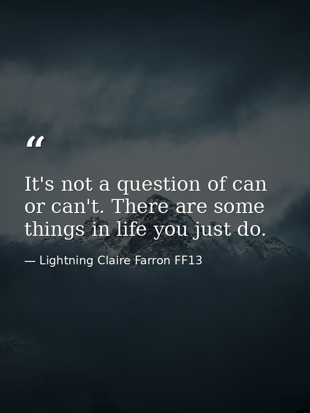 It's not a question of can or can't. There are some things in life you just do. — Lightning Claire Farron FF13
