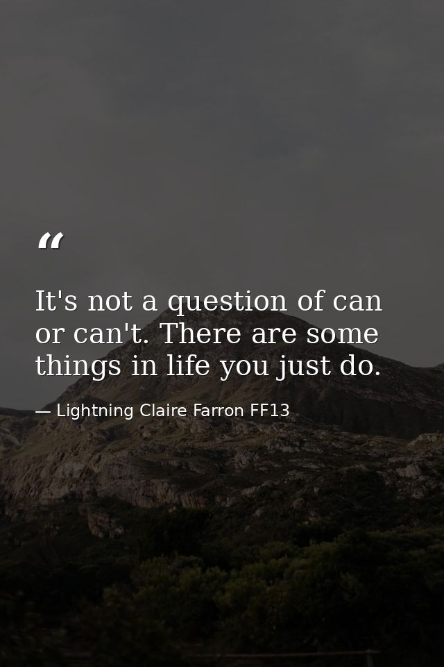 It's not a question of can or can't. There are some things in life you just do. — Lightning Claire Farron FF13
