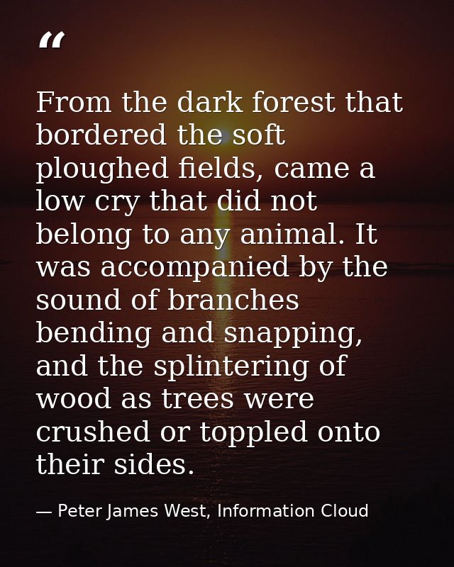 From the dark forest that bordered the soft ploughed fields, came a low cry that did not belong to any animal. It was ac — Peter James West, Information Cloud