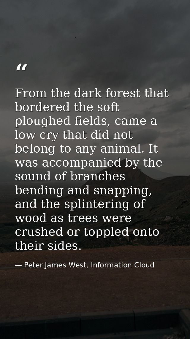 From the dark forest that bordered the soft ploughed fields, came a low cry that did not belong to any animal. It was ac — Peter James West, Information Cloud