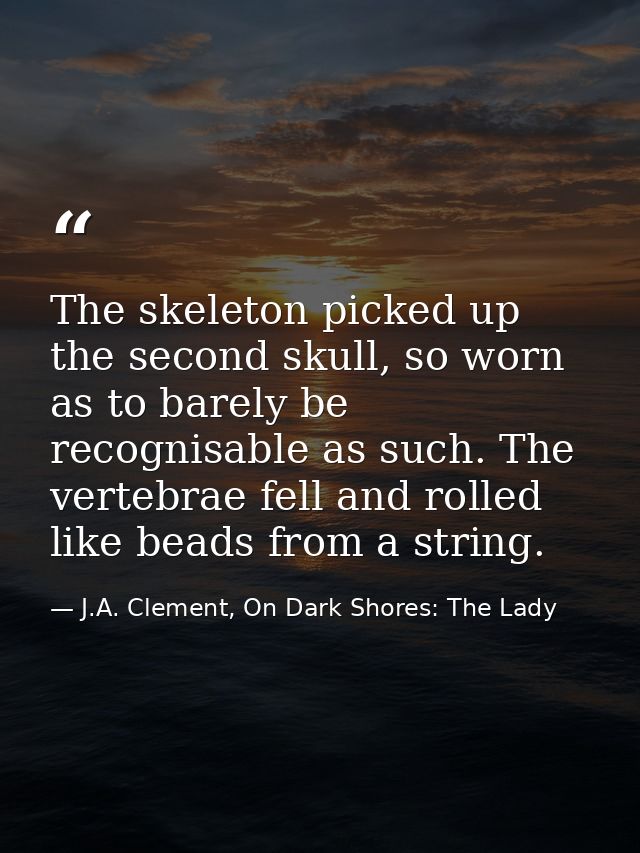 The skeleton picked up the second skull, so worn as to barely be recognisable as such. The vertebrae fell and rolled lik — J.A. Clement, On Dark Shores: The Lady