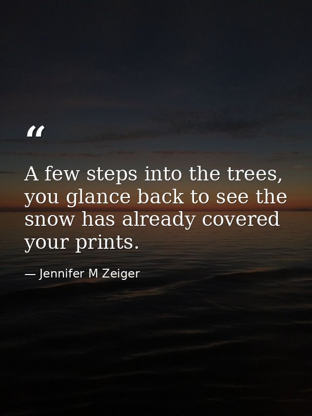 A few steps into the trees, you glance back to see the snow has already covered your prints. — Jennifer M Zeiger