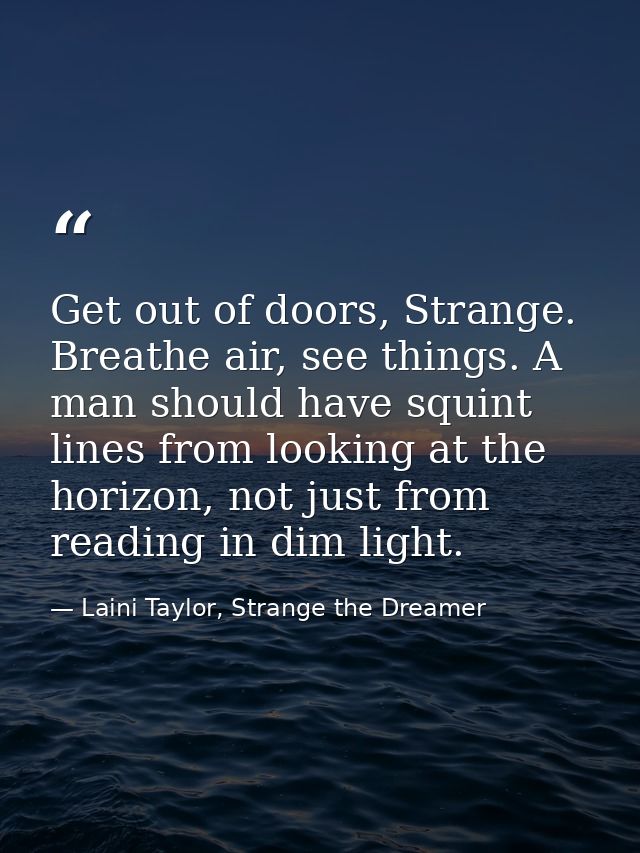 Get out of doors, Strange. Breathe air, see things. A man should have squint lines from looking at the horizon, not just — Laini Taylor, Strange the Dreamer