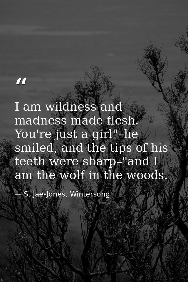 I am wildness and madness made flesh. You're just a girl"–he smiled, and the tips of his teeth were sharp–"and I am the  — S. Jae-Jones, Wintersong