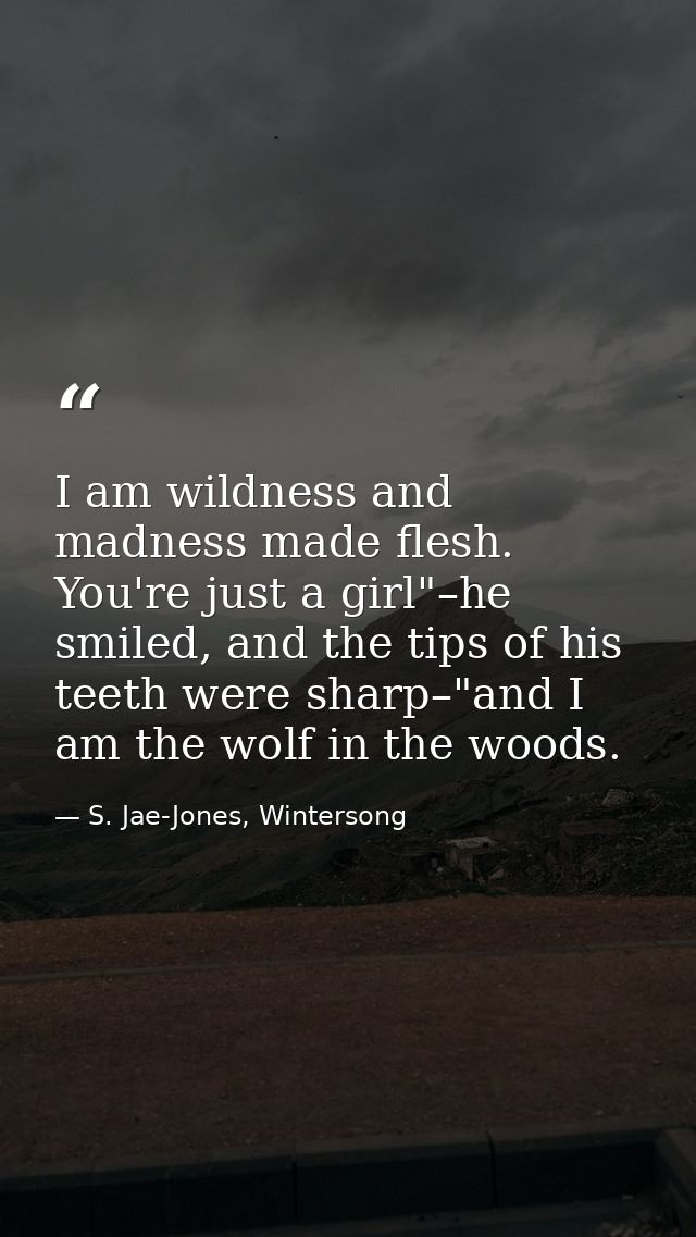 I am wildness and madness made flesh. You're just a girl"–he smiled, and the tips of his teeth were sharp–"and I am the  — S. Jae-Jones, Wintersong