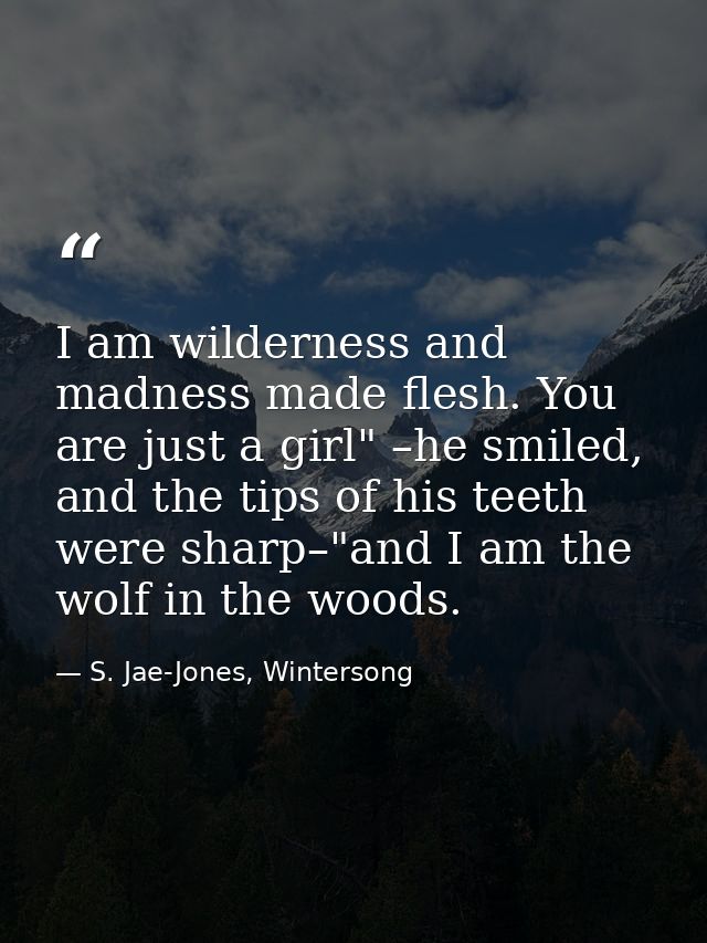 I am wilderness and madness made flesh. You are just a girl" –he smiled, and the tips of his teeth were sharp–"and I am  — S. Jae-Jones, Wintersong