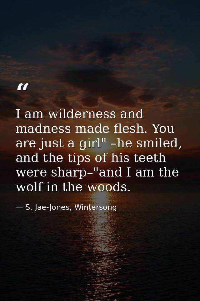I am wilderness and madness made flesh. You are just a girl" –he smiled, and the tips of his teeth were sharp–"and I am  — S. Jae-Jones, Wintersong