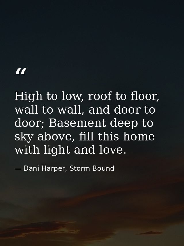High to low, roof to floor, wall to wall, and door to door; Basement deep to sky above, fill this home with light and lo — Dani Harper, Storm Bound
