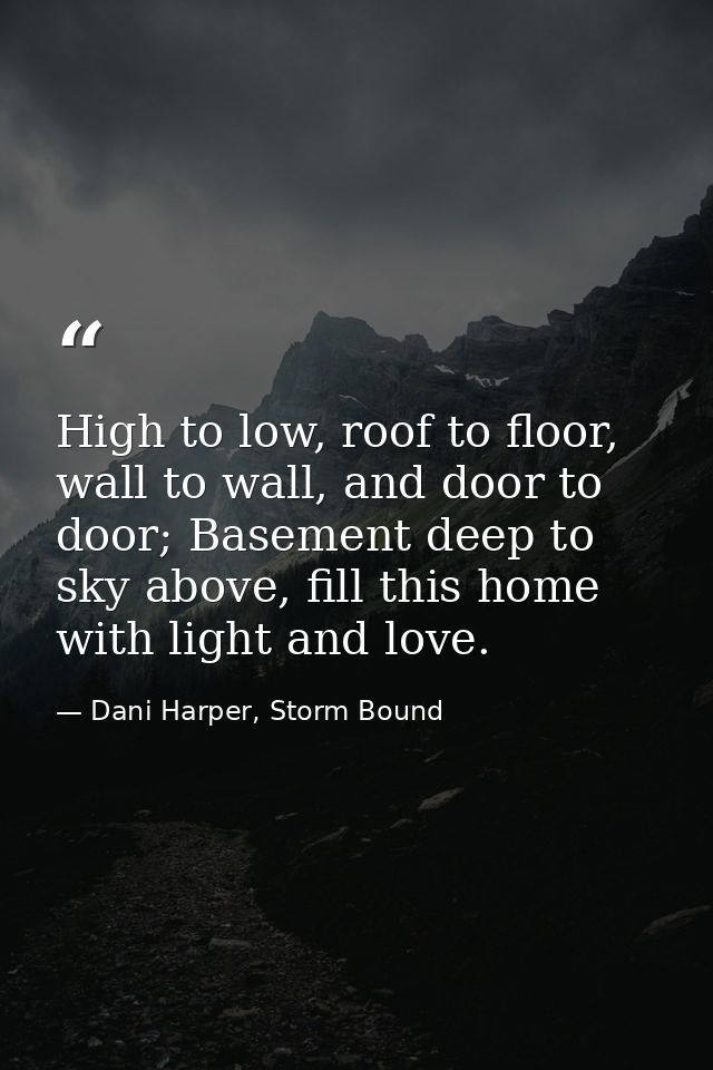 High to low, roof to floor, wall to wall, and door to door; Basement deep to sky above, fill this home with light and lo — Dani Harper, Storm Bound