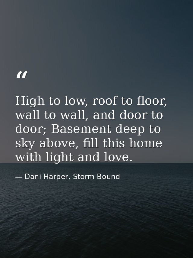 High to low, roof to floor, wall to wall, and door to door; Basement deep to sky above, fill this home with light and lo — Dani Harper, Storm Bound