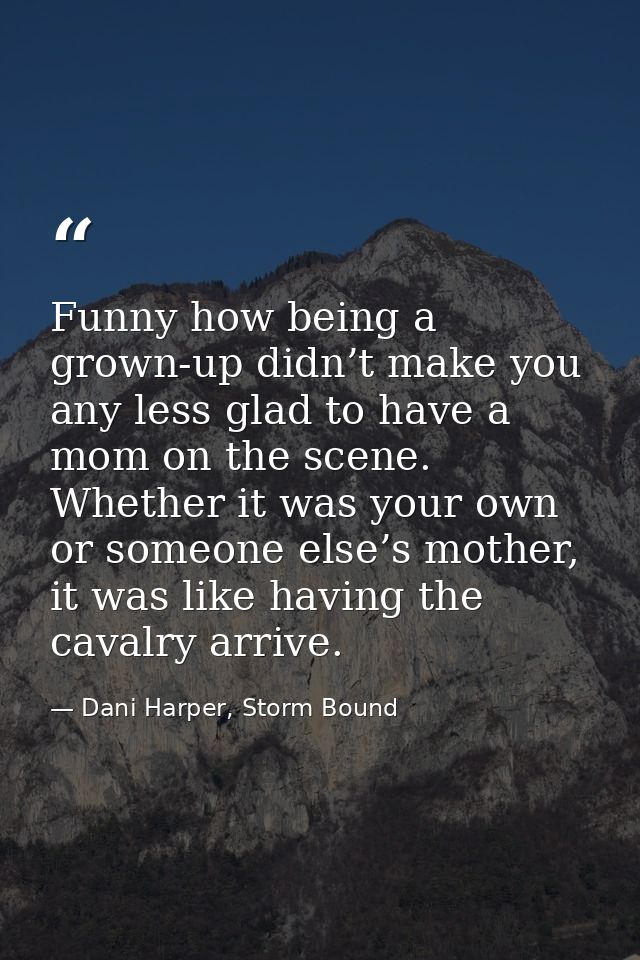 Funny how being a grown-up didn’t make you any less glad to have a mom on the scene. Whether it was your own or someone  — Dani Harper, Storm Bound
