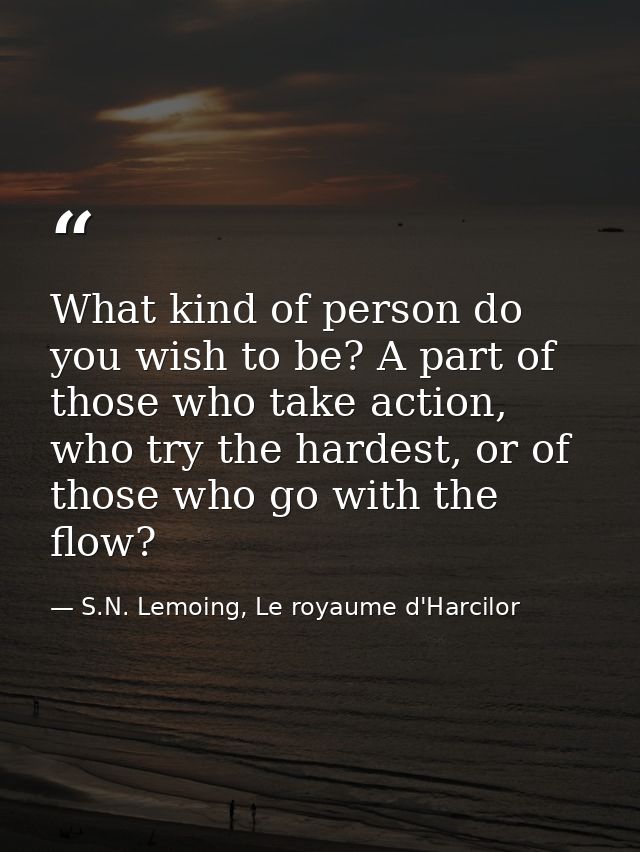 What kind of person do you wish to be? A part of those who take action, who try the hardest, or of those who go with the — S.N. Lemoing, Le royaume d'Harcilor