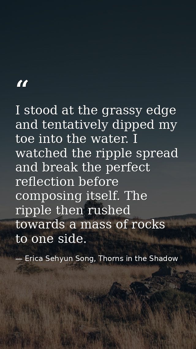 I stood at the grassy edge and tentatively dipped my toe into the water. I watched the ripple spread and break the perfe — Erica Sehyun Song, Thorns in the Shadow