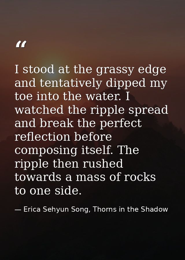 I stood at the grassy edge and tentatively dipped my toe into the water. I watched the ripple spread and break the perfe — Erica Sehyun Song, Thorns in the Shadow