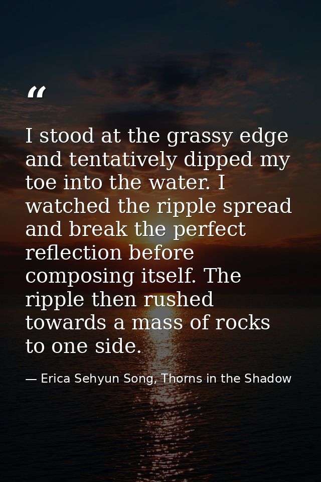 I stood at the grassy edge and tentatively dipped my toe into the water. I watched the ripple spread and break the perfe — Erica Sehyun Song, Thorns in the Shadow