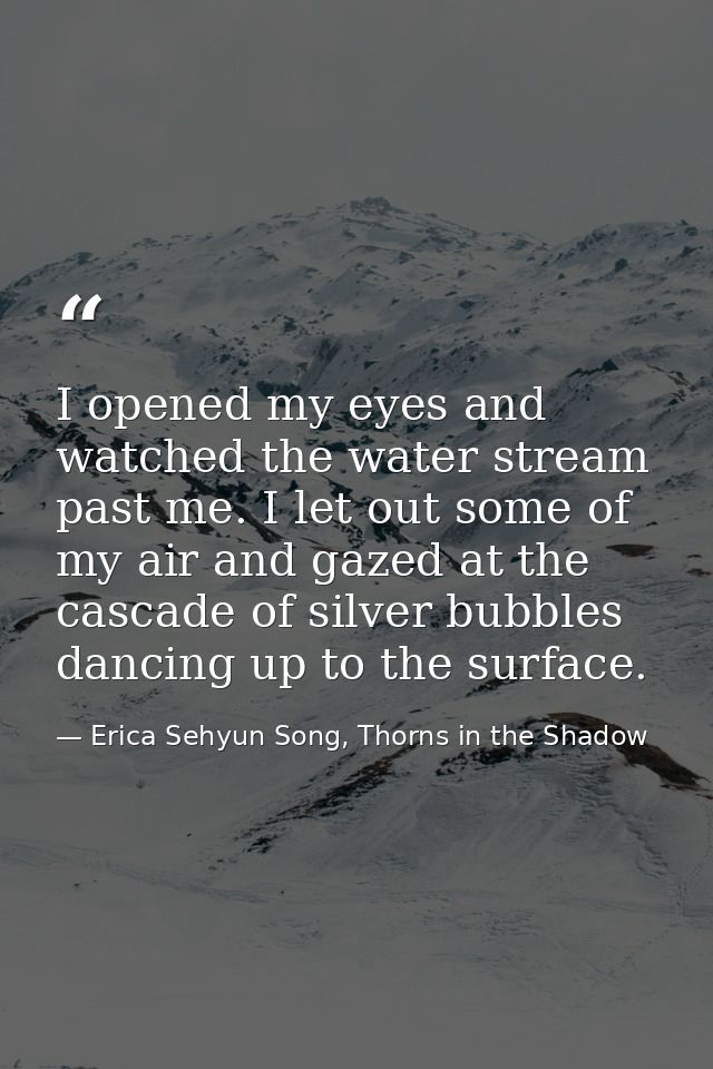 I opened my eyes and watched the water stream past me. I let out some of my air and gazed at the cascade of silver bubbl — Erica Sehyun Song, Thorns in the Shadow