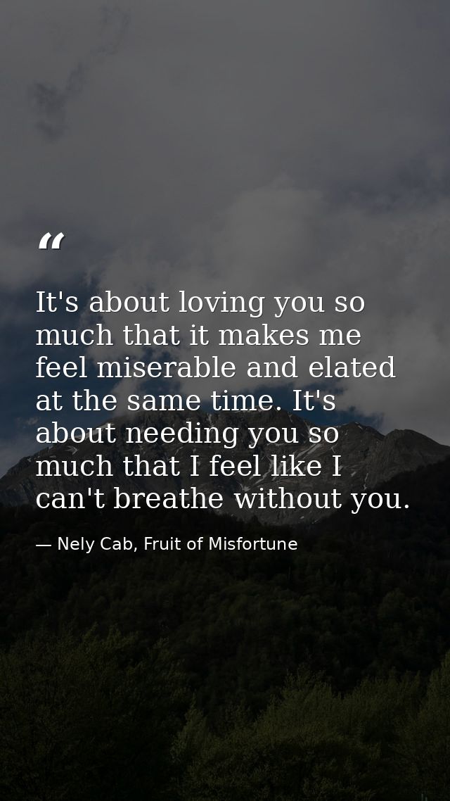 It's about loving you so much that it makes me feel miserable and elated at the same time. It's about needing you so muc — Nely Cab, Fruit of Misfortune