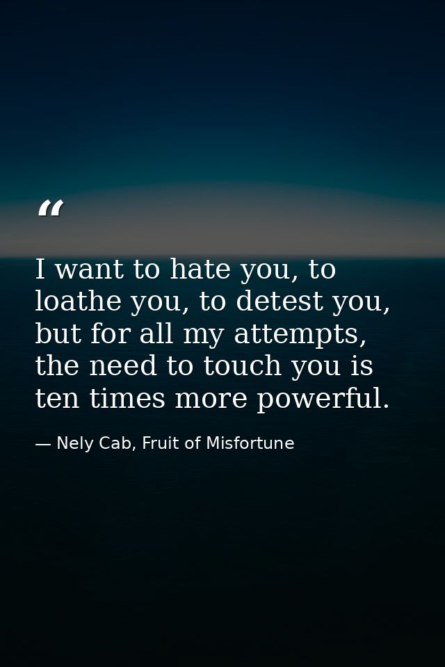 I want to hate you, to loathe you, to detest you, but for all my attempts, the need to touch you is ten times more power — Nely Cab, Fruit of Misfortune
