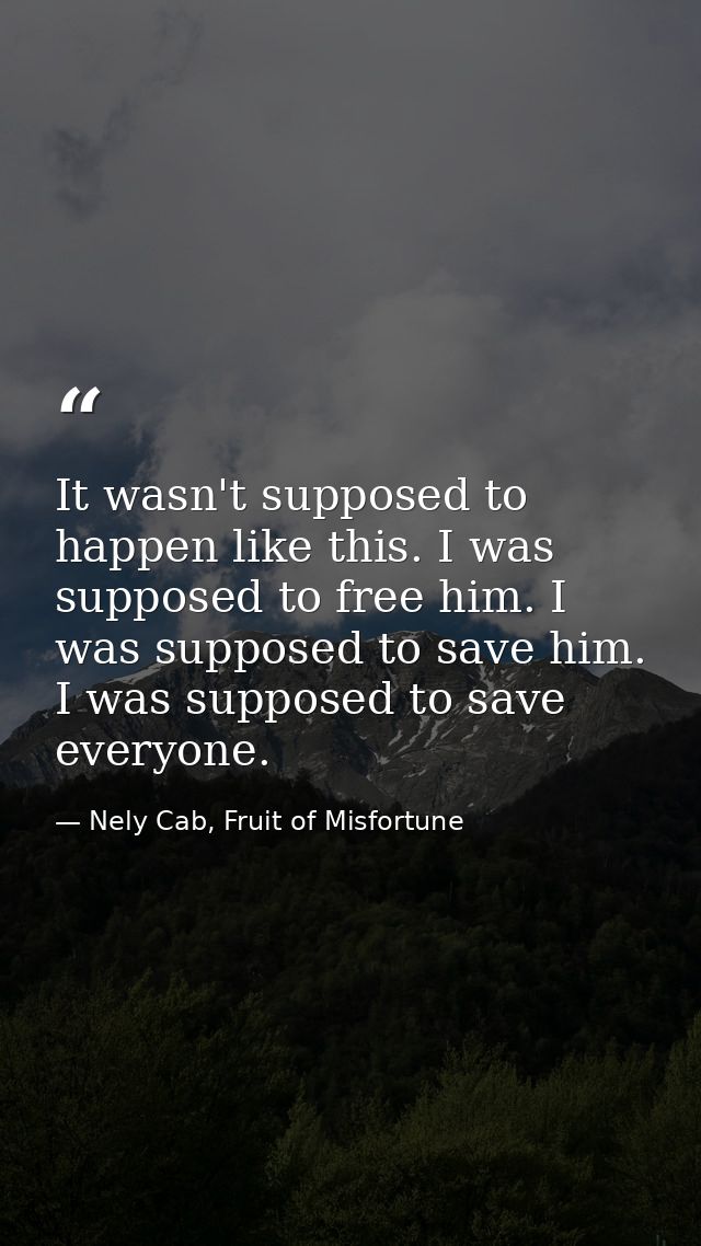 It wasn't supposed to happen like this. I was supposed to free him. I was supposed to save him. I was supposed to save e — Nely Cab, Fruit of Misfortune