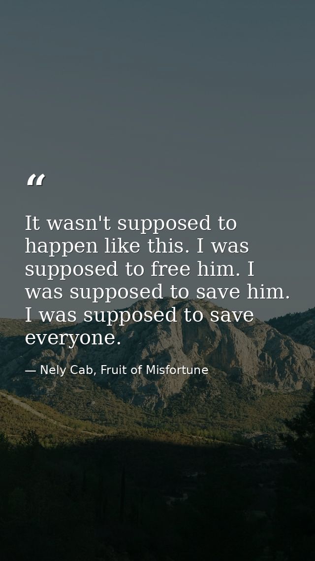 It wasn't supposed to happen like this. I was supposed to free him. I was supposed to save him. I was supposed to save e — Nely Cab, Fruit of Misfortune