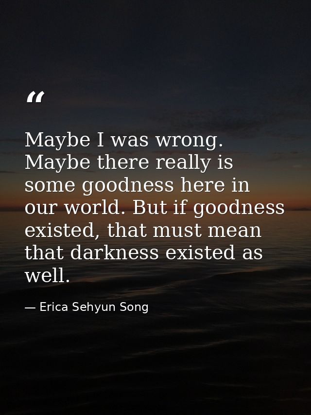 Maybe I was wrong. Maybe there really is some goodness here in our world. But if goodness existed, that must mean that d — Erica Sehyun Song