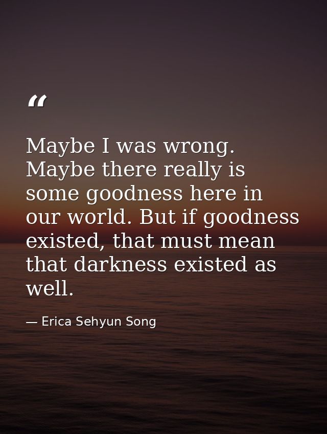Maybe I was wrong. Maybe there really is some goodness here in our world. But if goodness existed, that must mean that d — Erica Sehyun Song
