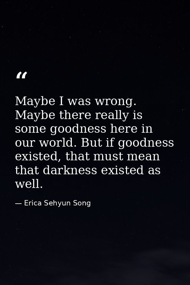 Maybe I was wrong. Maybe there really is some goodness here in our world. But if goodness existed, that must mean that d — Erica Sehyun Song