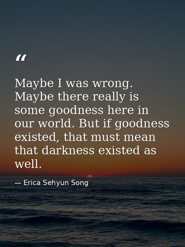 Maybe I was wrong. Maybe there really is some goodness here in our world. But if goodness existed, that must mean that d — Erica Sehyun Song
