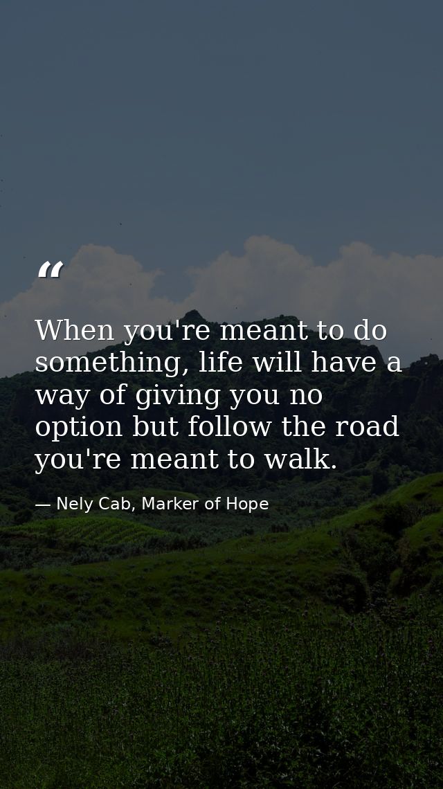 When you're meant to do something, life will have a way of giving you no option but follow the road you're meant to walk — Nely Cab, Marker of Hope