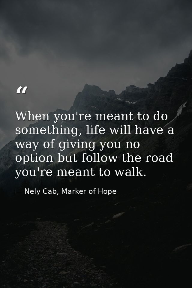 When you're meant to do something, life will have a way of giving you no option but follow the road you're meant to walk — Nely Cab, Marker of Hope