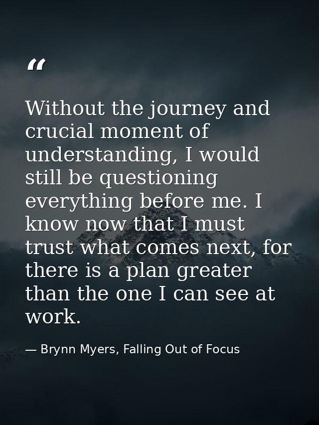 Without the journey and crucial moment of understanding, I would still be questioning everything before me. I know now t — Brynn Myers, Falling Out of Focus