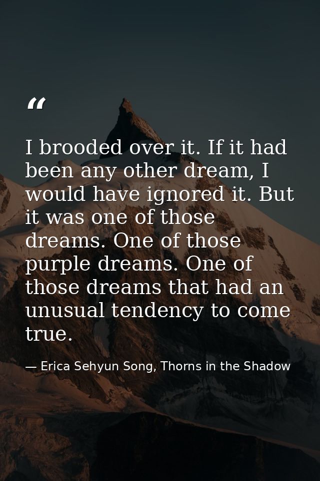 I brooded over it. If it had been any other dream, I would have ignored it. But it was one of those dreams. One of those — Erica Sehyun Song, Thorns in the Shadow