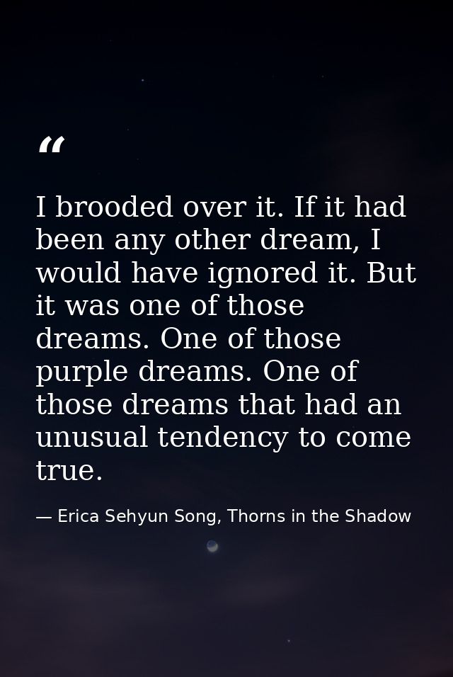 I brooded over it. If it had been any other dream, I would have ignored it. But it was one of those dreams. One of those — Erica Sehyun Song, Thorns in the Shadow