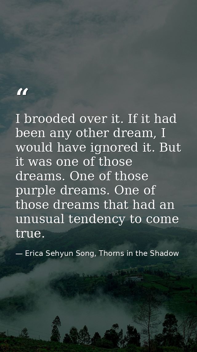 I brooded over it. If it had been any other dream, I would have ignored it. But it was one of those dreams. One of those — Erica Sehyun Song, Thorns in the Shadow