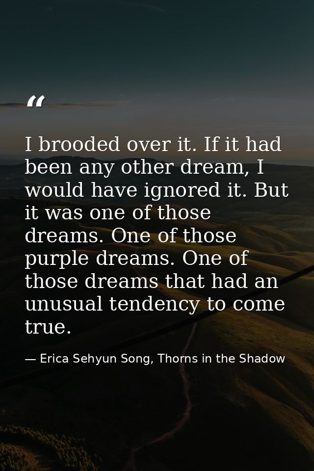 I brooded over it. If it had been any other dream, I would have ignored it. But it was one of those dreams. One of those — Erica Sehyun Song, Thorns in the Shadow