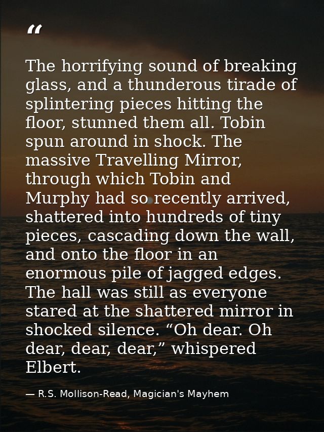 The horrifying sound of breaking glass, and a thunderous tirade of splintering pieces hitting the floor, stunned them al — R.S. Mollison-Read, Magician's Mayhem