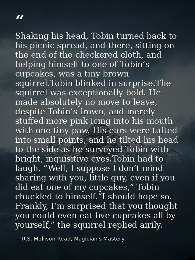Shaking his head, Tobin turned back to his picnic spread, and there, sitting on the end of the checkered cloth, and help — R.S. Mollison-Read, Magician's Mastery