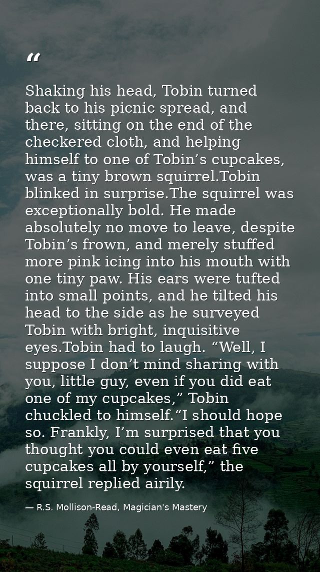 Shaking his head, Tobin turned back to his picnic spread, and there, sitting on the end of the checkered cloth, and help — R.S. Mollison-Read, Magician's Mastery